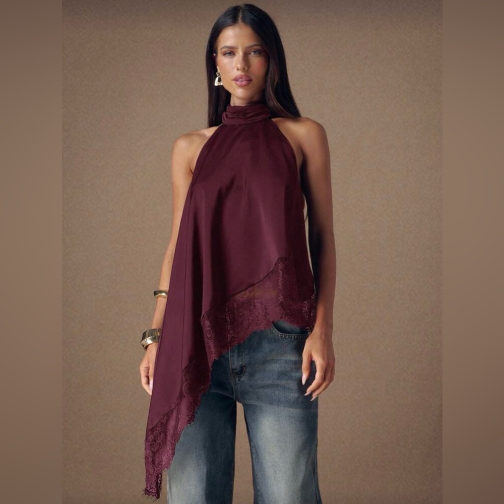 Elegant Burgundy Halter Top NWOT